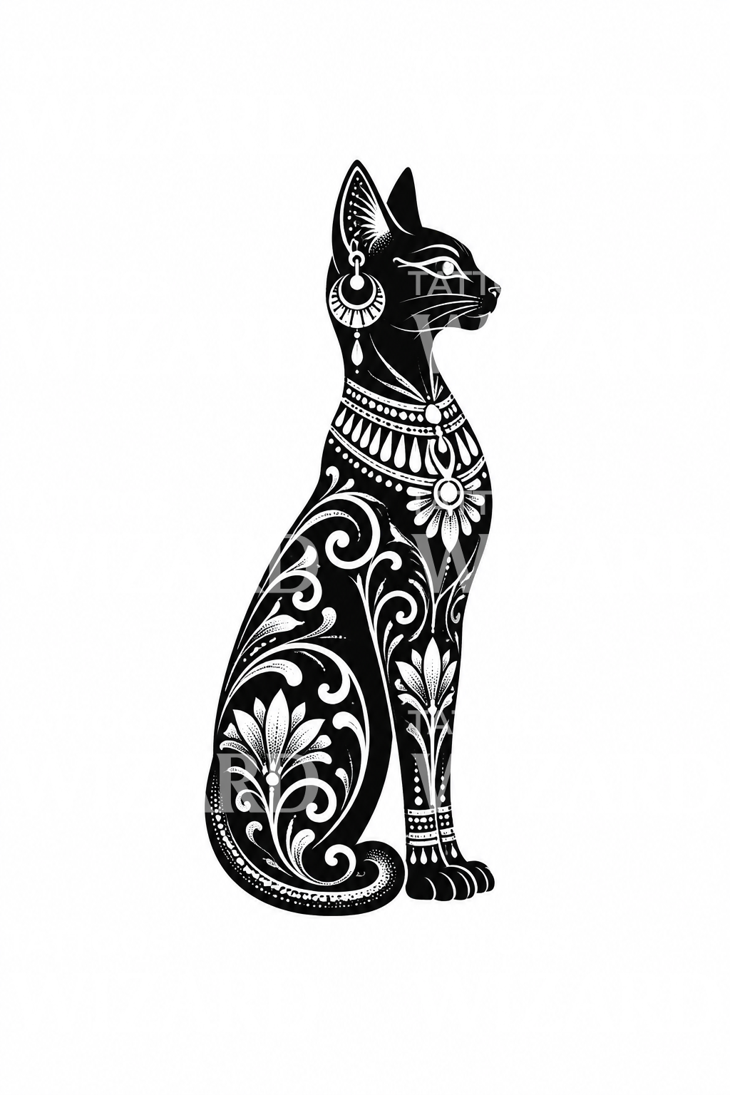 Ornamentální tetovací design kočičí bohyně Bastet