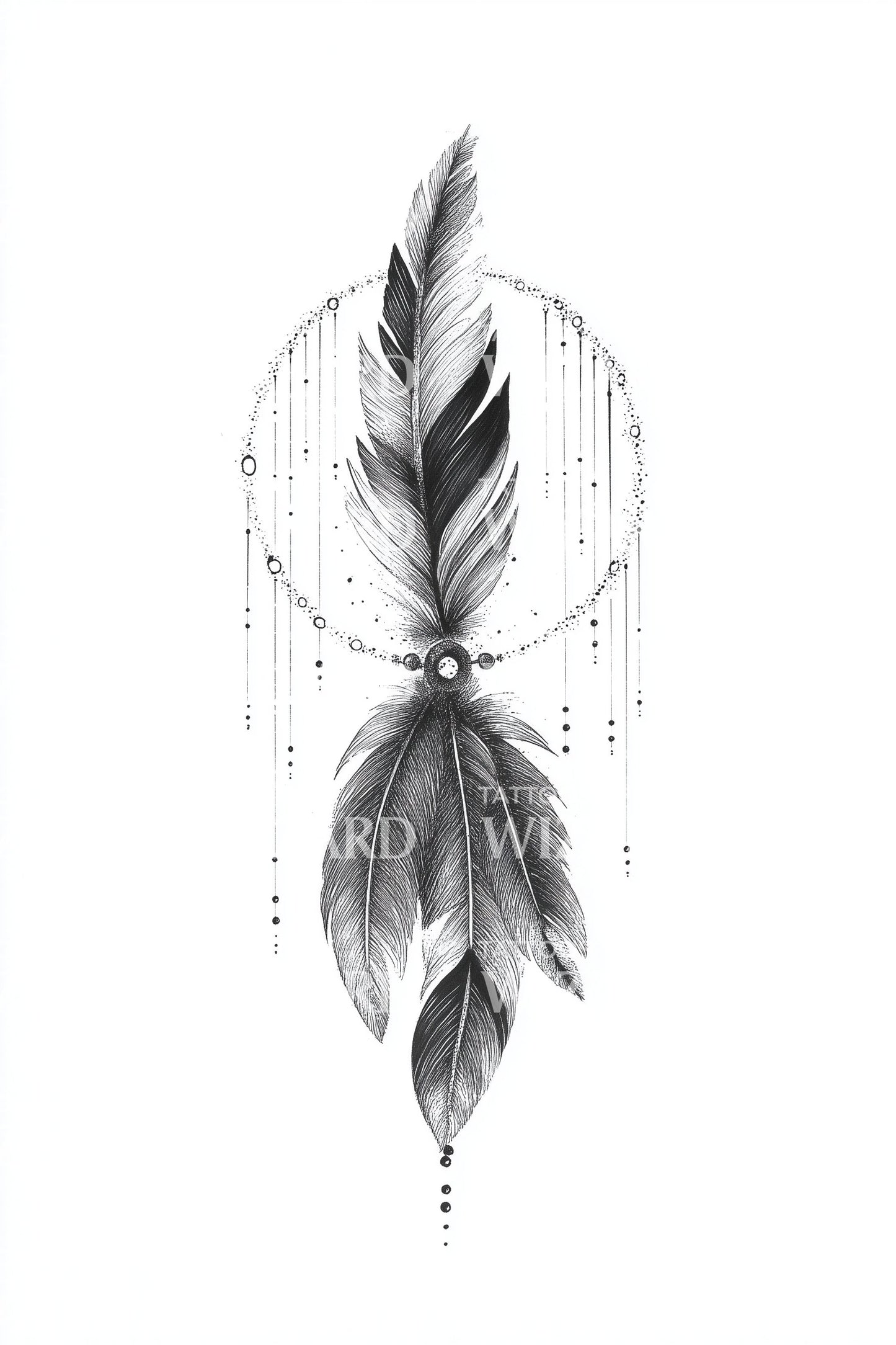 Ornamental Beaded Feather Tattoo Design