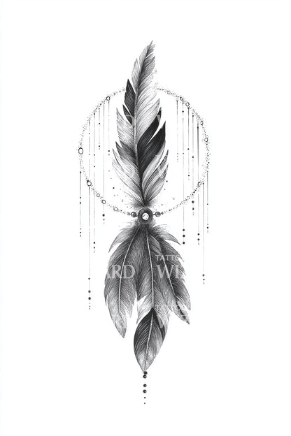 Ornamental Beaded Feather Tattoo Design