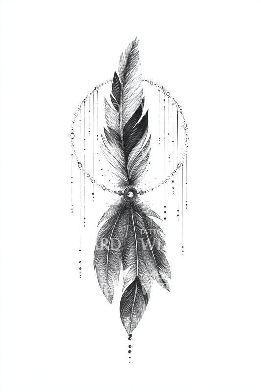Ornamental Beaded Feather Tattoo Design
