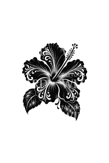 Ornamentales Tattoo einer schwarzen Hibiskusblüte