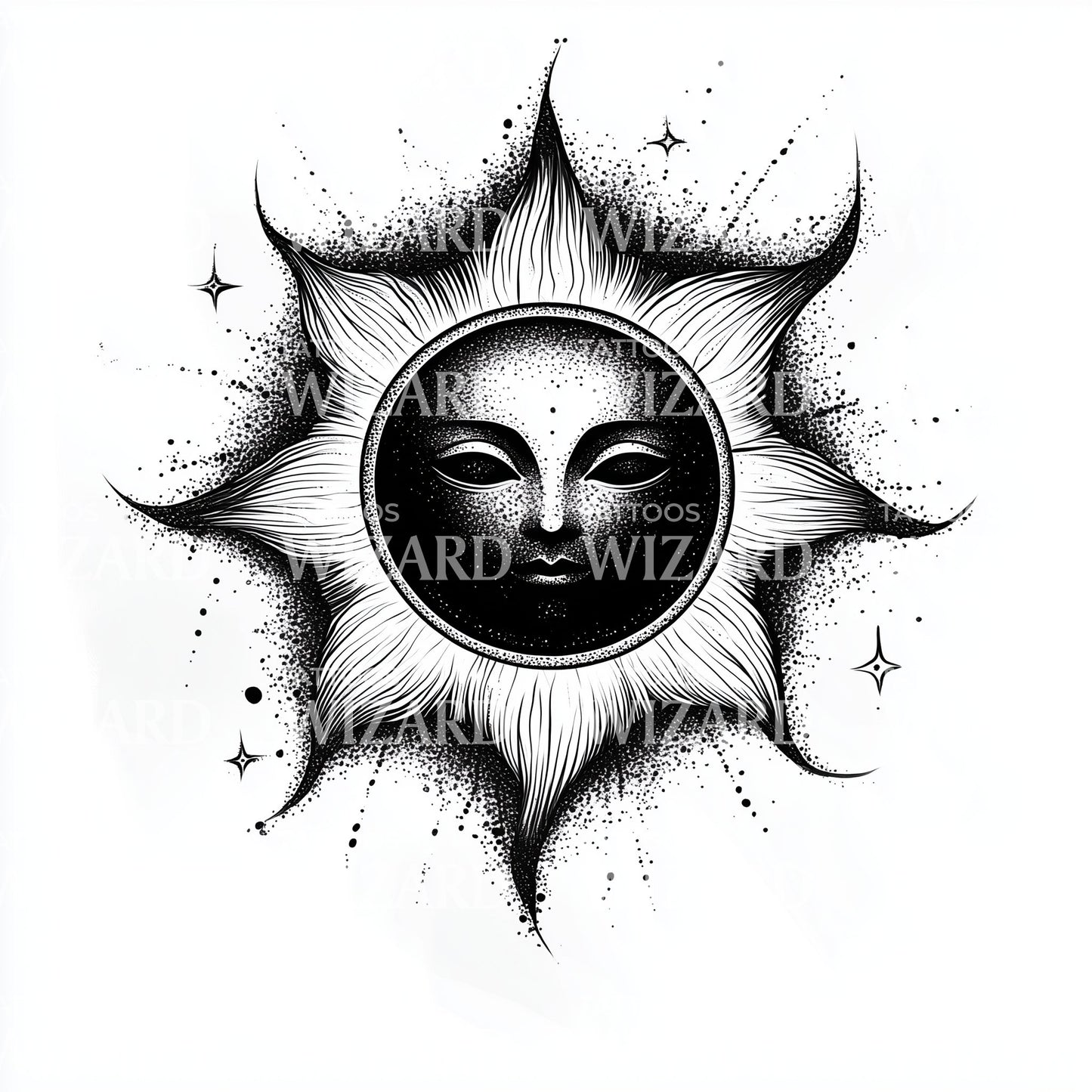 Ornamental Black Sun with Cosmic Details Tattoo Idea