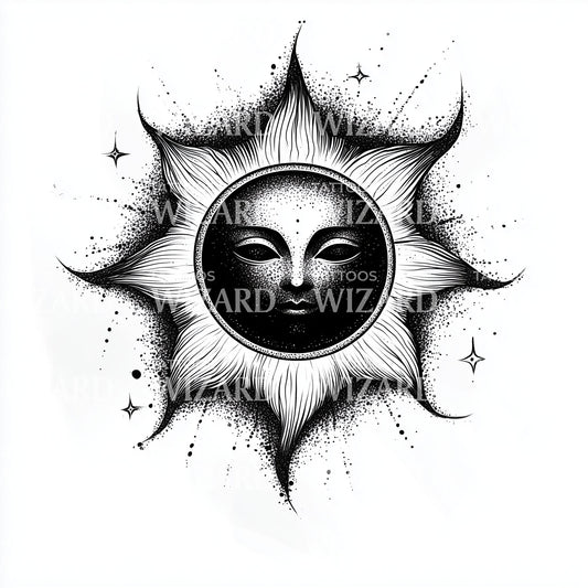 Ornamental Black Sun with Cosmic Details Tattoo Idea