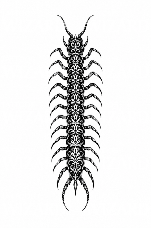Tatouage ornemental de mille-pattes en blackwork