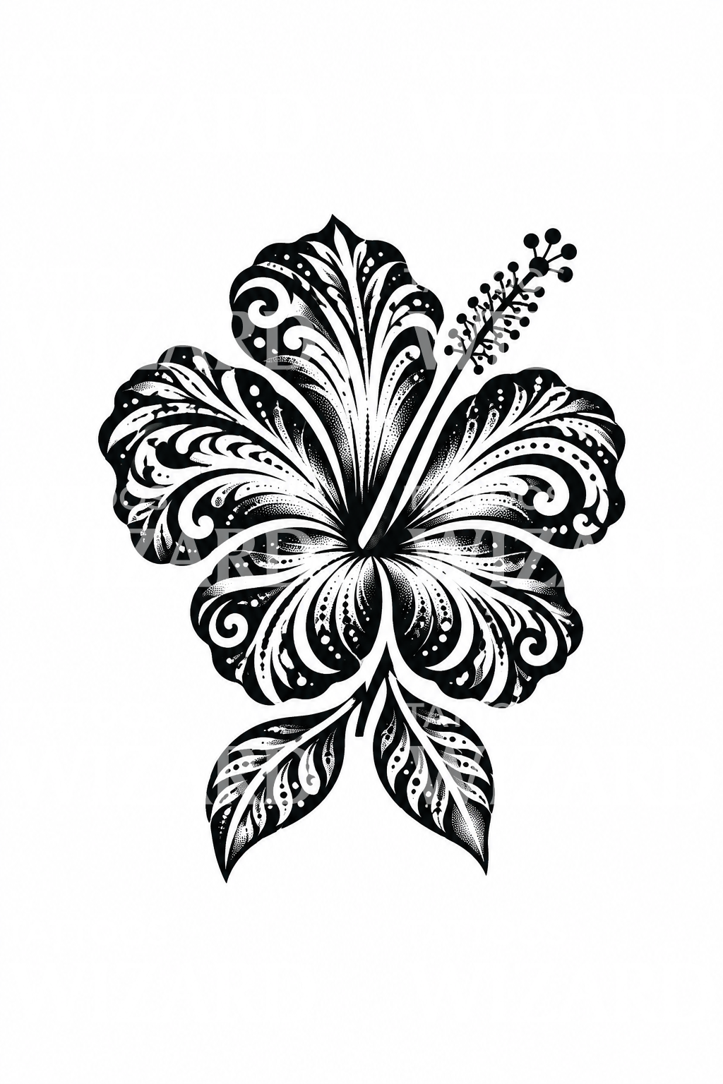 Ornamental Blackwork Hibiscus Flower Tattoo Design
