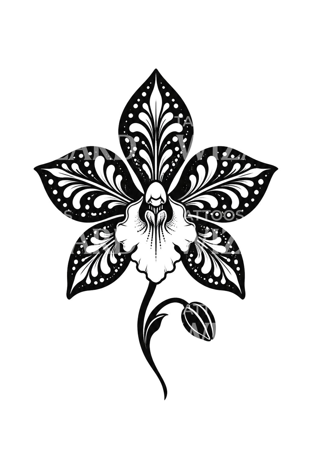 Ornamental Blackwork Orchid Bloom Tattoo Idea