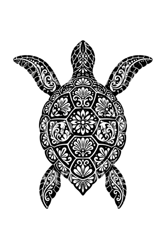 Ornamentales Blackwork-Tattoo-Design mit Meeresschildkröte