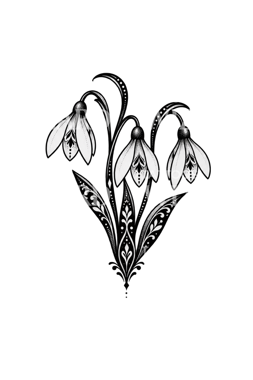 Ornamentální blackwork tetování sněženek