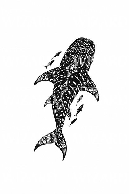 Diseño de tatuaje ornamental de tiburón ballena en blackwork