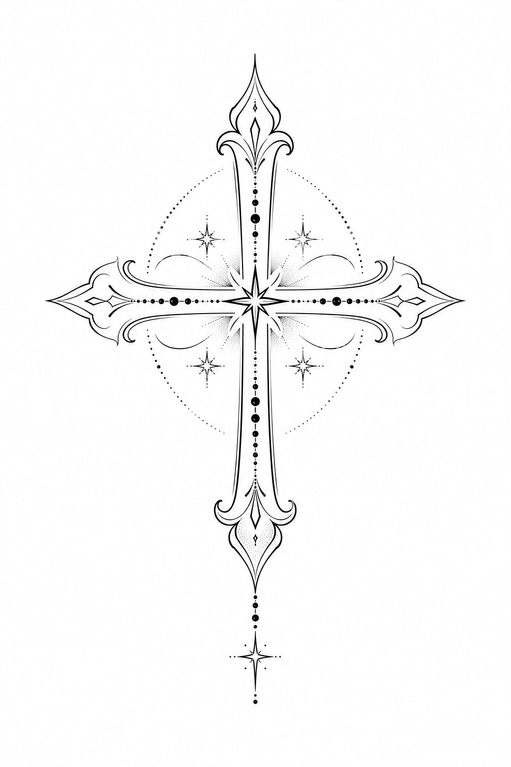 Ornamental Celestial Cross Tattoo Design