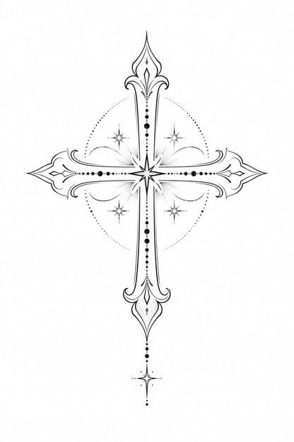 Ornamental Celestial Cross Tattoo Design