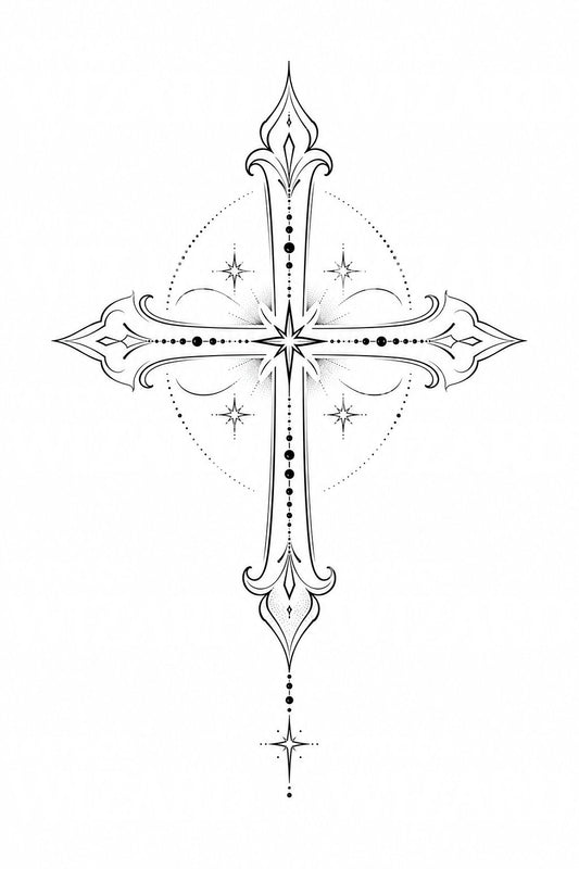 Ornamental Celestial Cross Tattoo Design