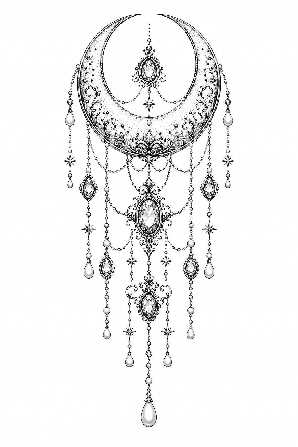 Ornamental Chandelier Moon Tattoo Design