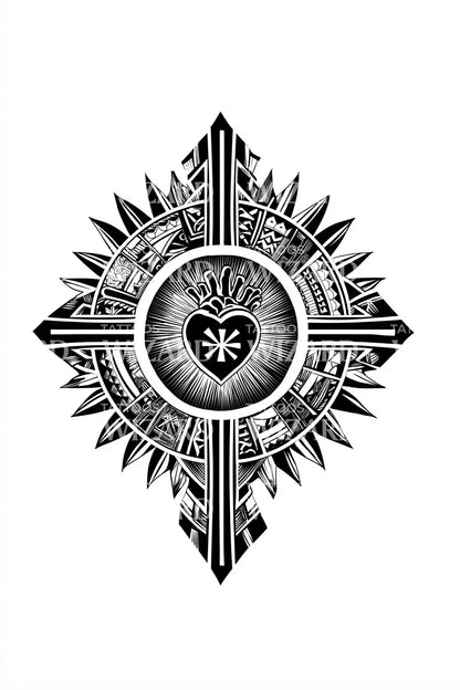Ornamental Compass Heart Tattoo Design