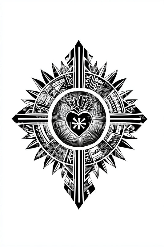 Ornamental Compass Heart Tattoo Design