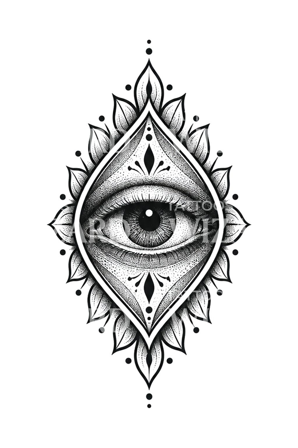 Ornamenteel dotwork-oog als tattoo-ontwerp