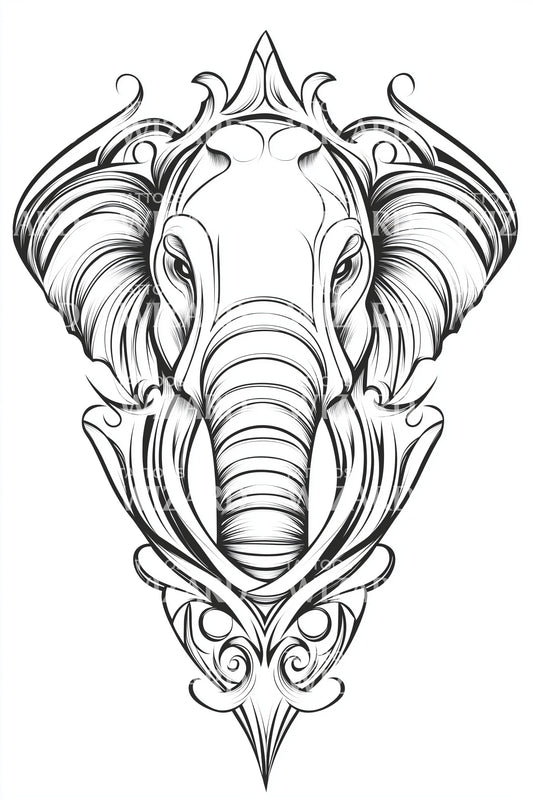 Ornamental Elephant Mask Tattoo Design