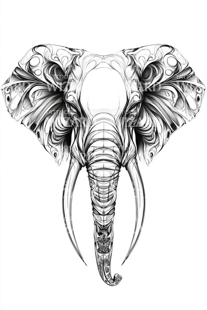 Ornamental Elephant Portrait Tattoo Design