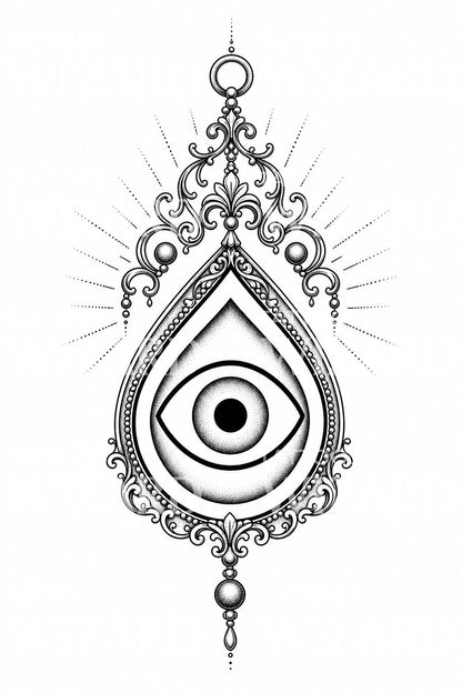 Ornamental Evil Eye Amulet Tattoo Design