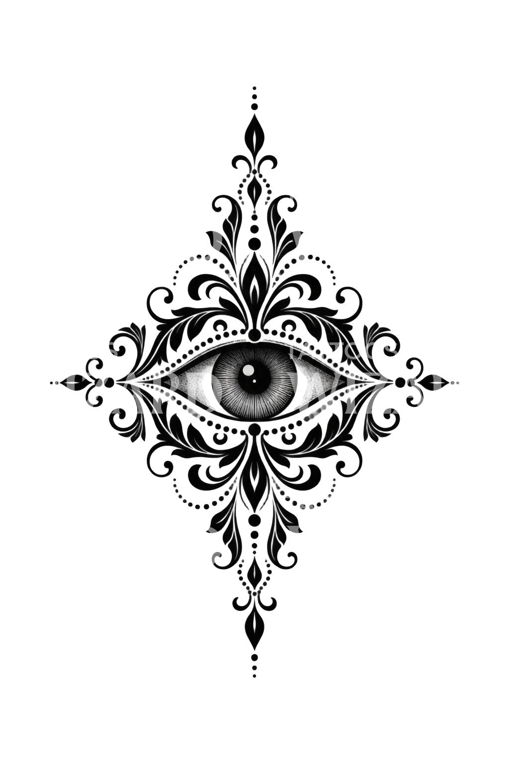 Ornamental blackwork-tatovering med øye
