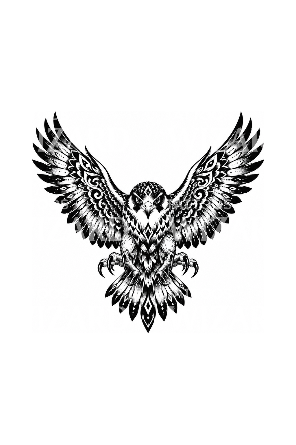 Ornamental Falcon Wings Spread Tattoo Design