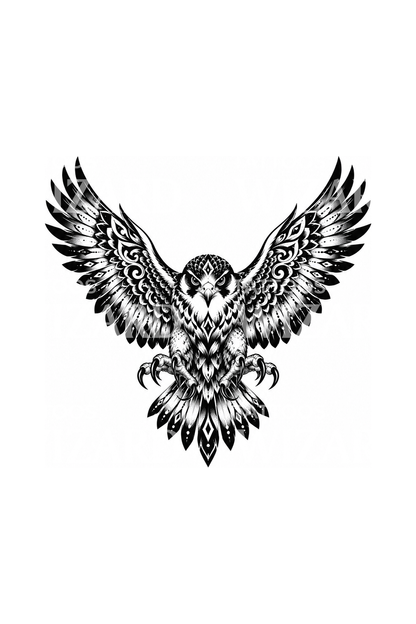 Ornamental Falcon Wings Spread Tattoo Design