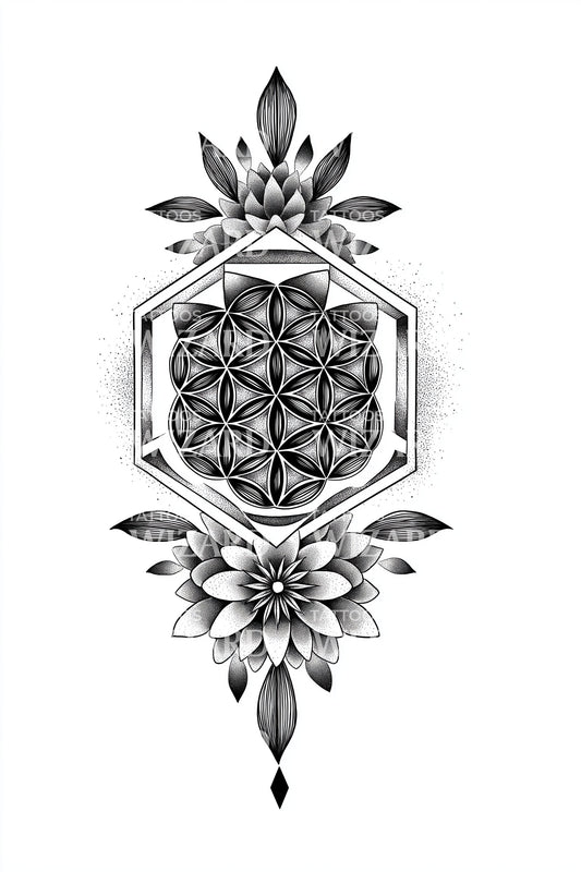 Design di Tatuaggio Esagonale Floreale Ornamentale