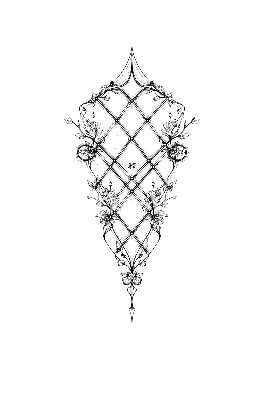 Ornamental Floral Lattice Tattoo Design