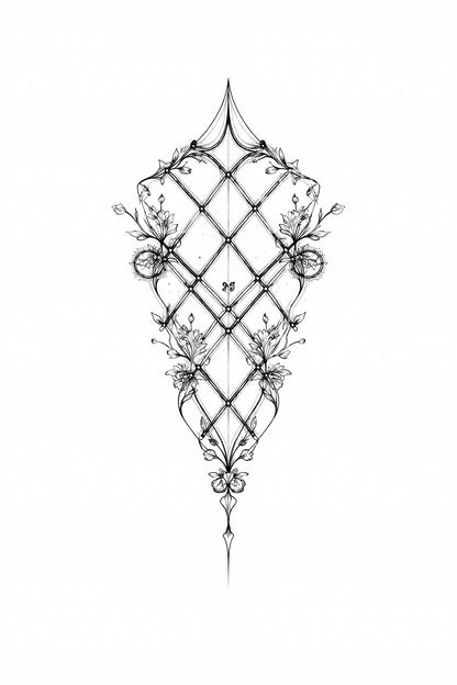 Ornamental Floral Lattice Tattoo Design