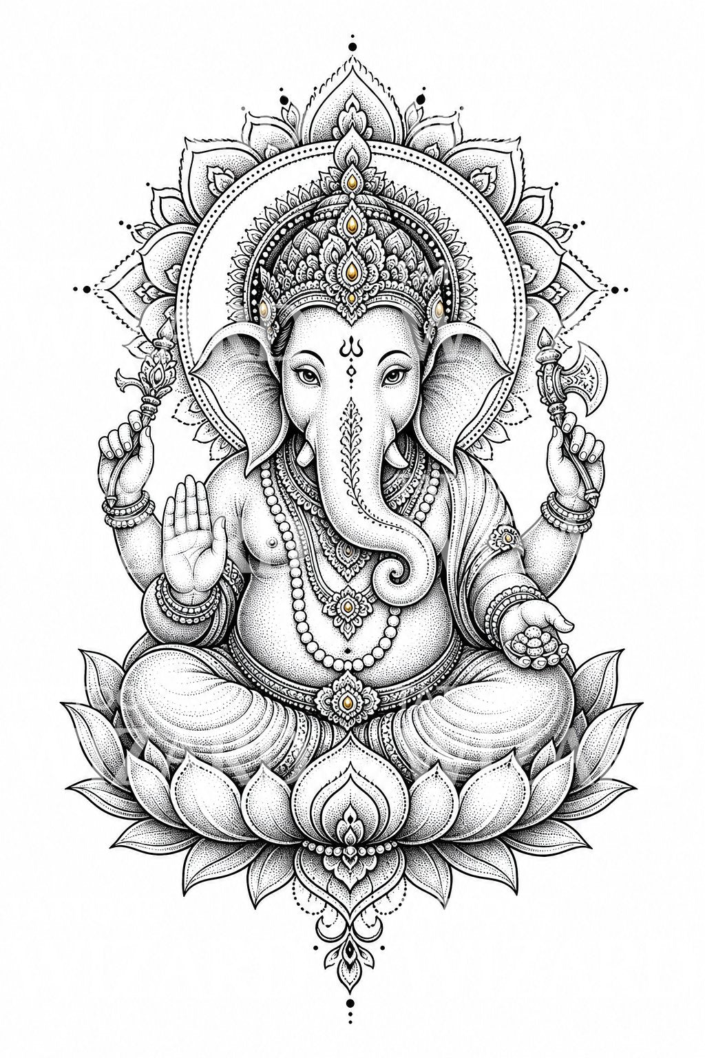 Ornamental Ganesha Dotwork Tattoo Design