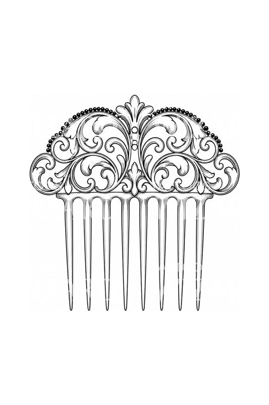 Ornamentalny grzebień do włosów, filigranowa ilustracja tatuażu