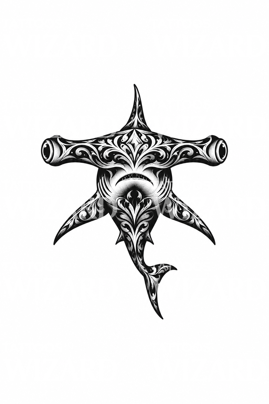 Ornamental Hammerhead Blackwork Tattoo Illustration