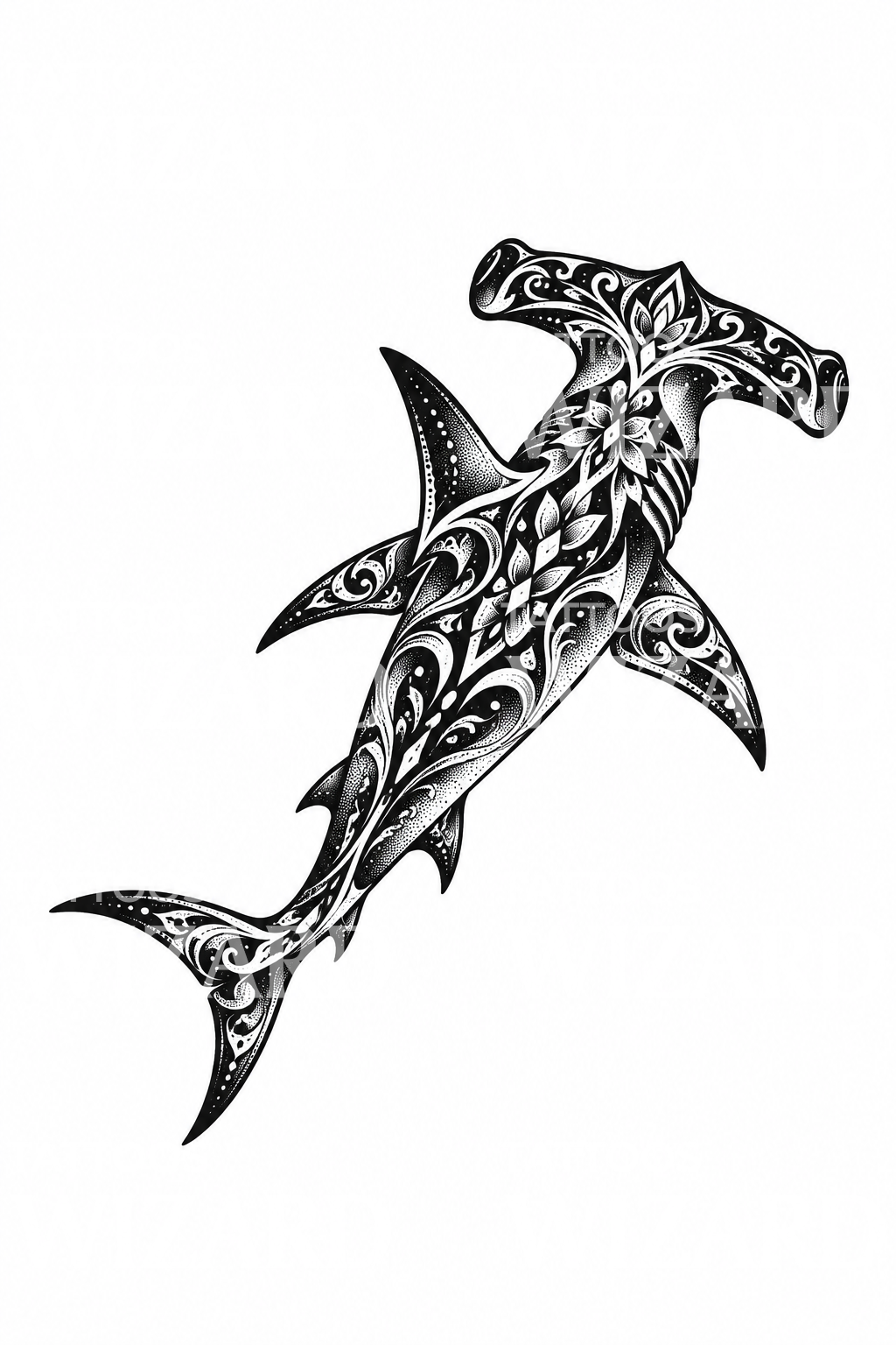 Ornamental Hammerhead Shark Tattoo Design