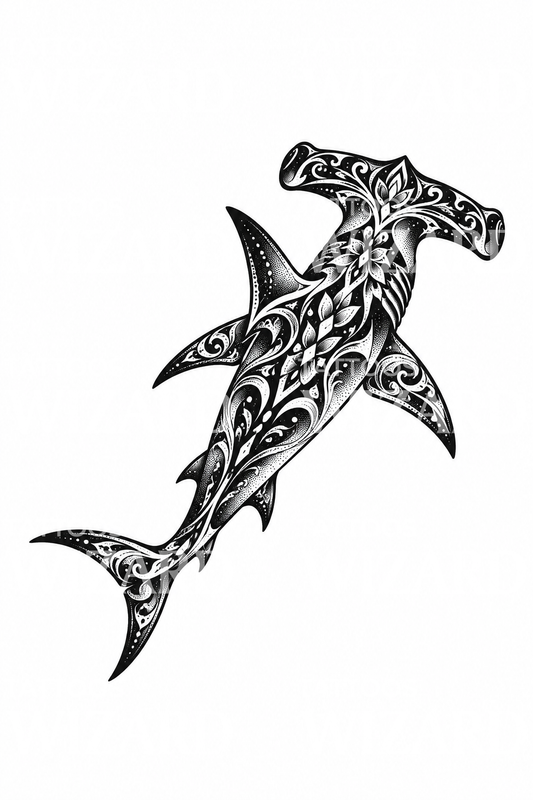 Ornamental Hammerhead Shark Tattoo Design