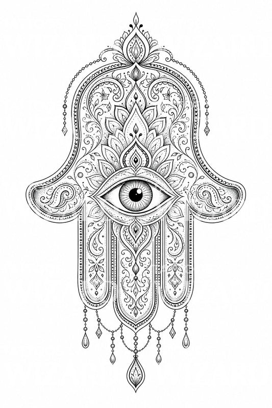 Süslemeli Hamsa Eli Dövme Tasarımı