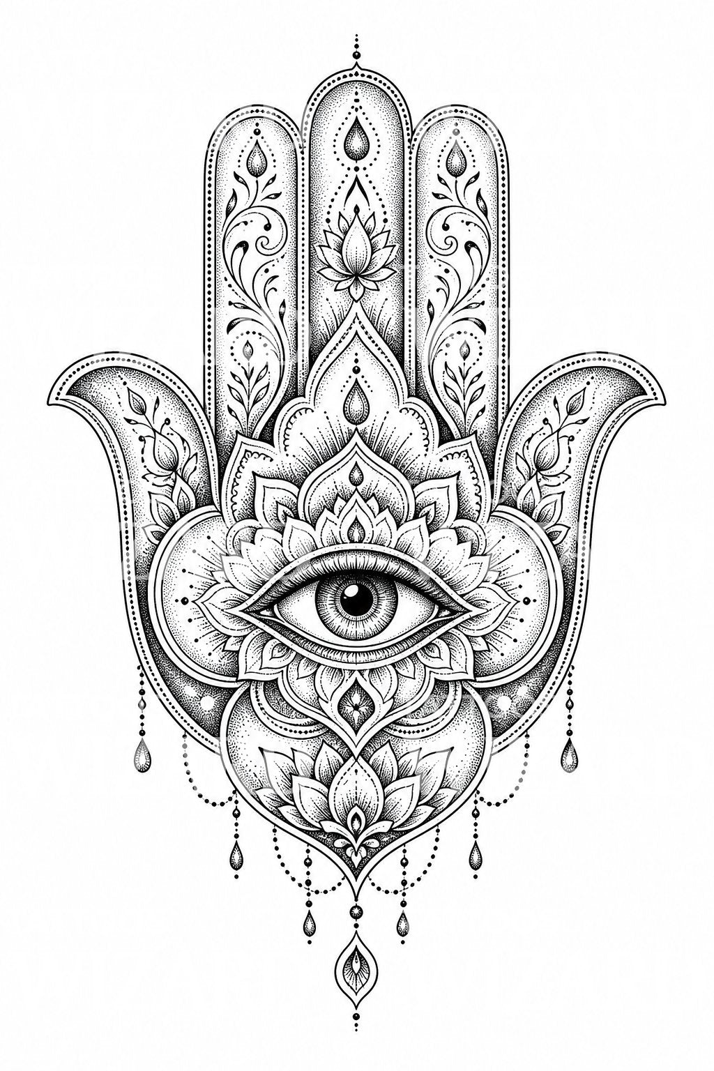 Ornamental Hamsa Hand Tattoo Design
