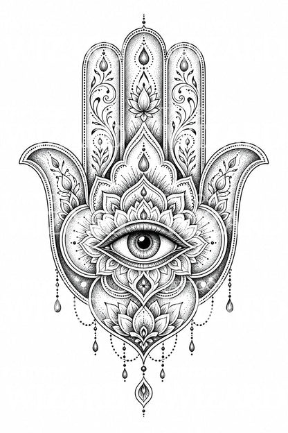 Ornamental Hamsa Hand Tattoo Design