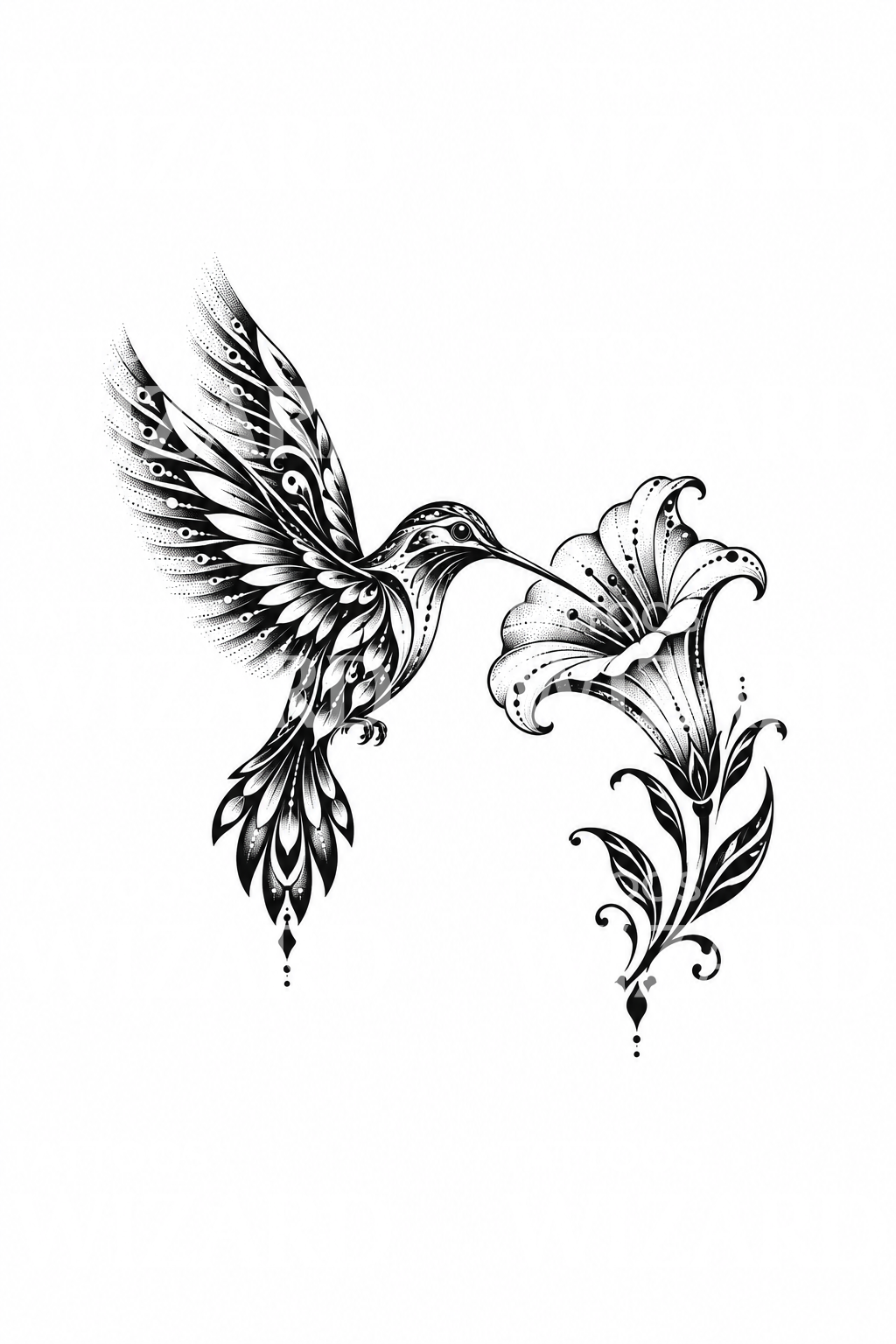 Hummingbird Geometry Ornamental Hummingbird and Flower Tattoo – Tattoos Wizard Designs
