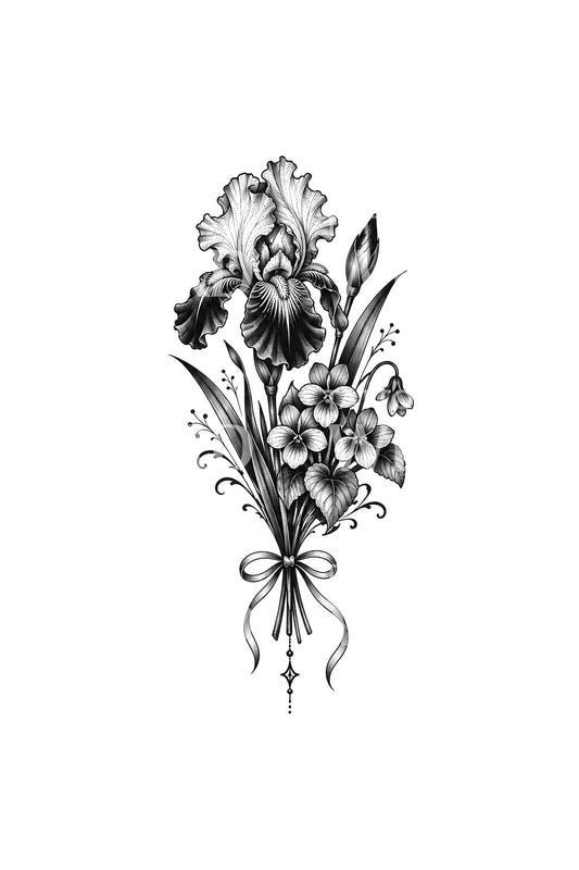 Desain Tato Posy Iris dan Violet Ornamental