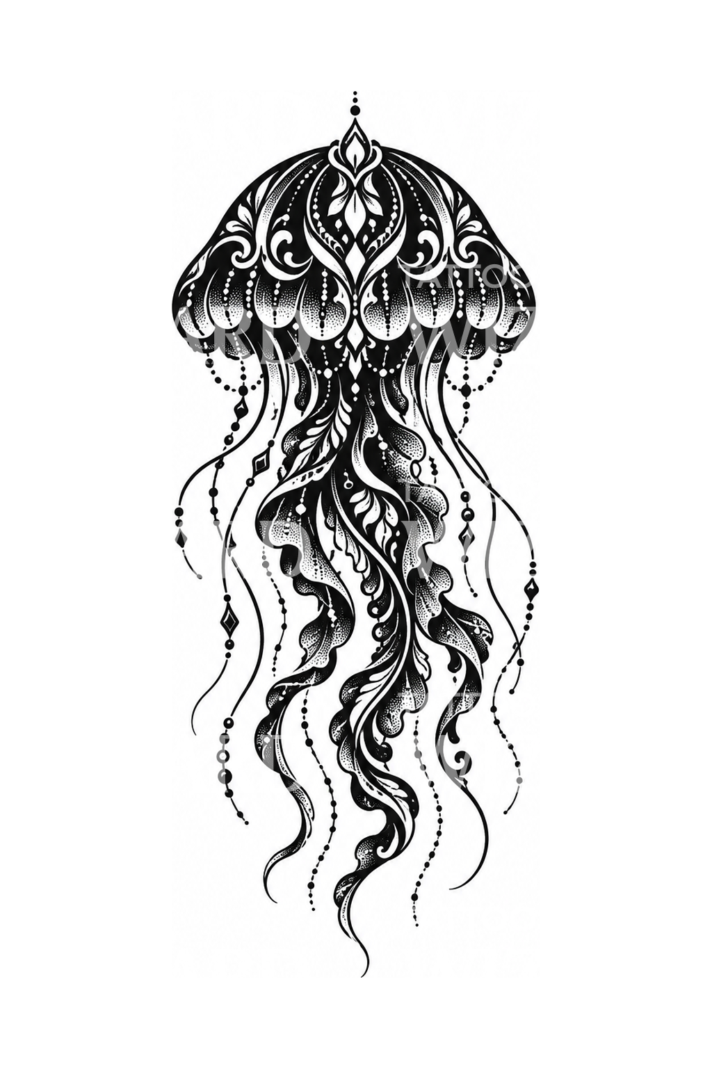 Ornamental Jellyfish Blackwork Tattoo Illustration