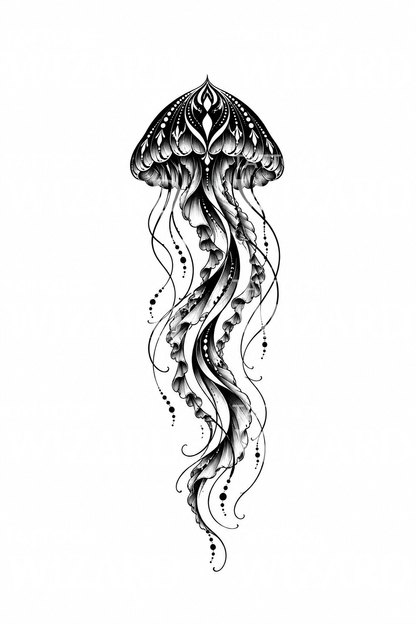 Ornamental Jellyfish Ribbon Tentacles Tattoo Design