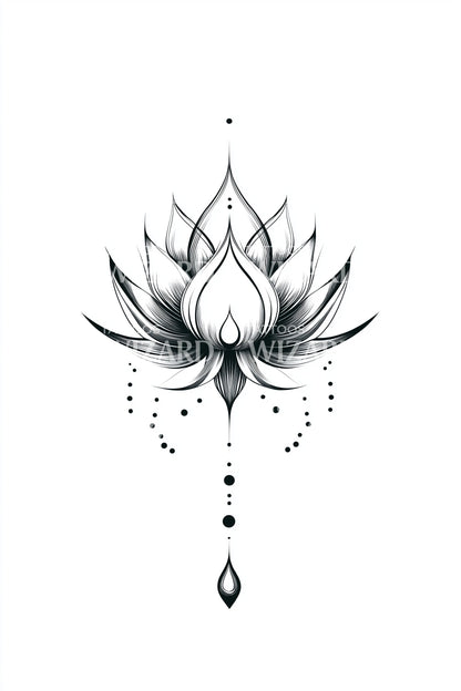 Design di tatuaggio pendente con loto ornamentale