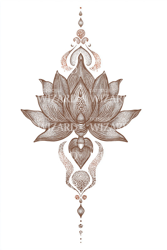 Süslemeli Lotus Amblem Dövme Tasarımı