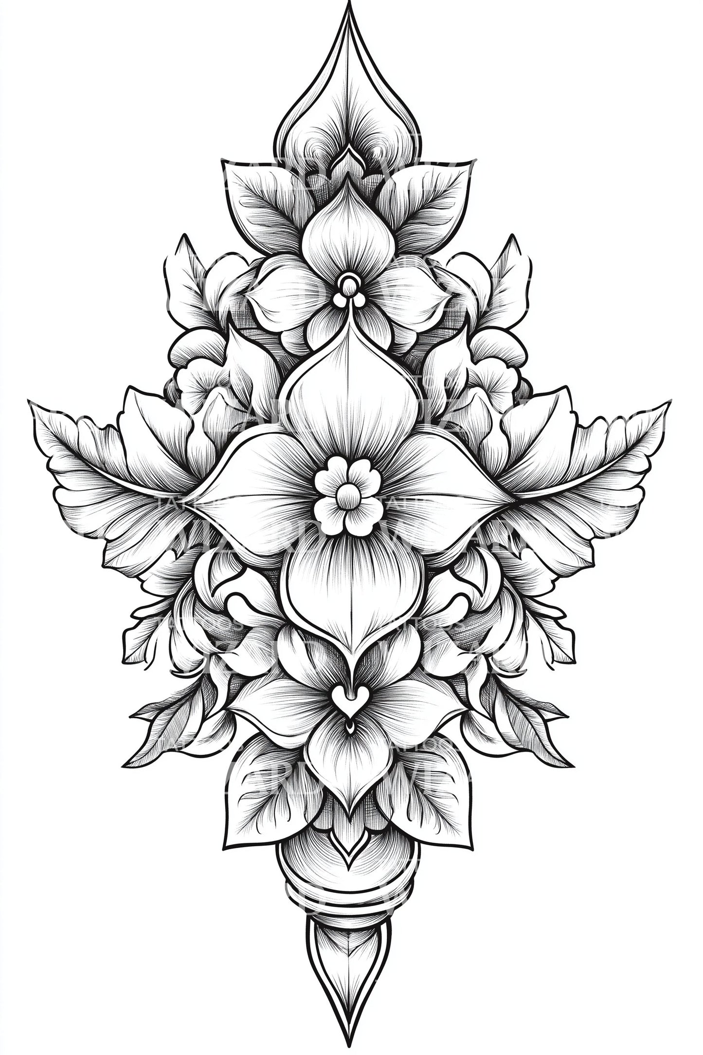 Ornamental Lotus Pendant Tattoo Design