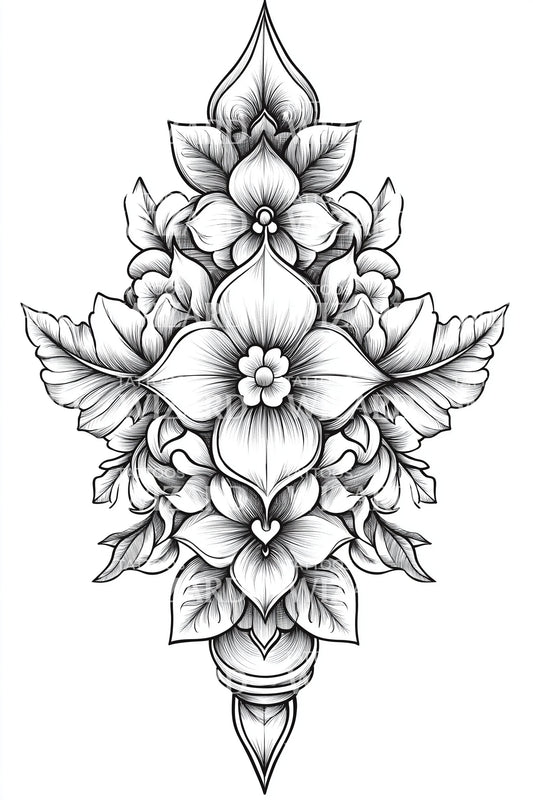 Ornamental Lotus Pendant Tattoo Design