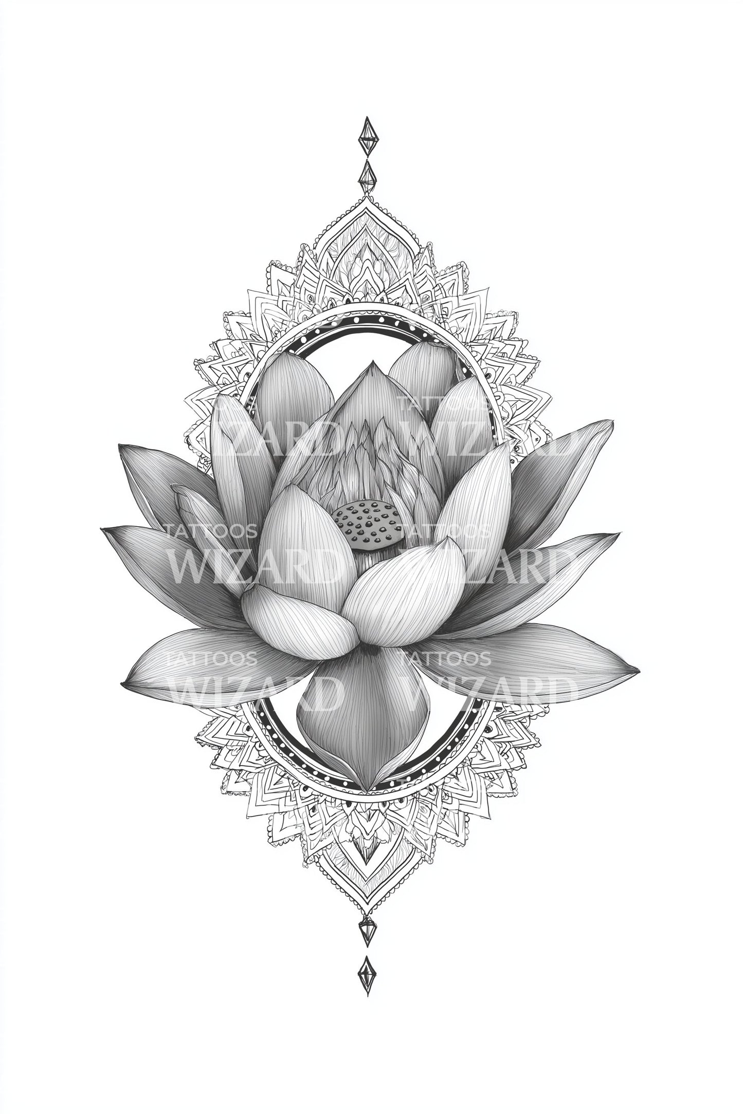 Ornamental Lotus Shrine Tattoo Design
