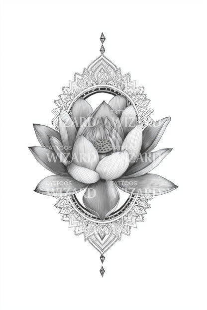 Ornamental Lotus Shrine Tattoo Design