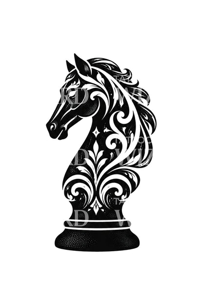 Design de tatuagem ornamental de cavalo de xadrez com crina