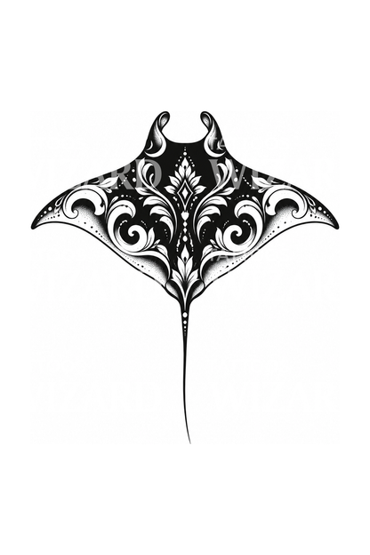Ornamentální blackwork motiv manty