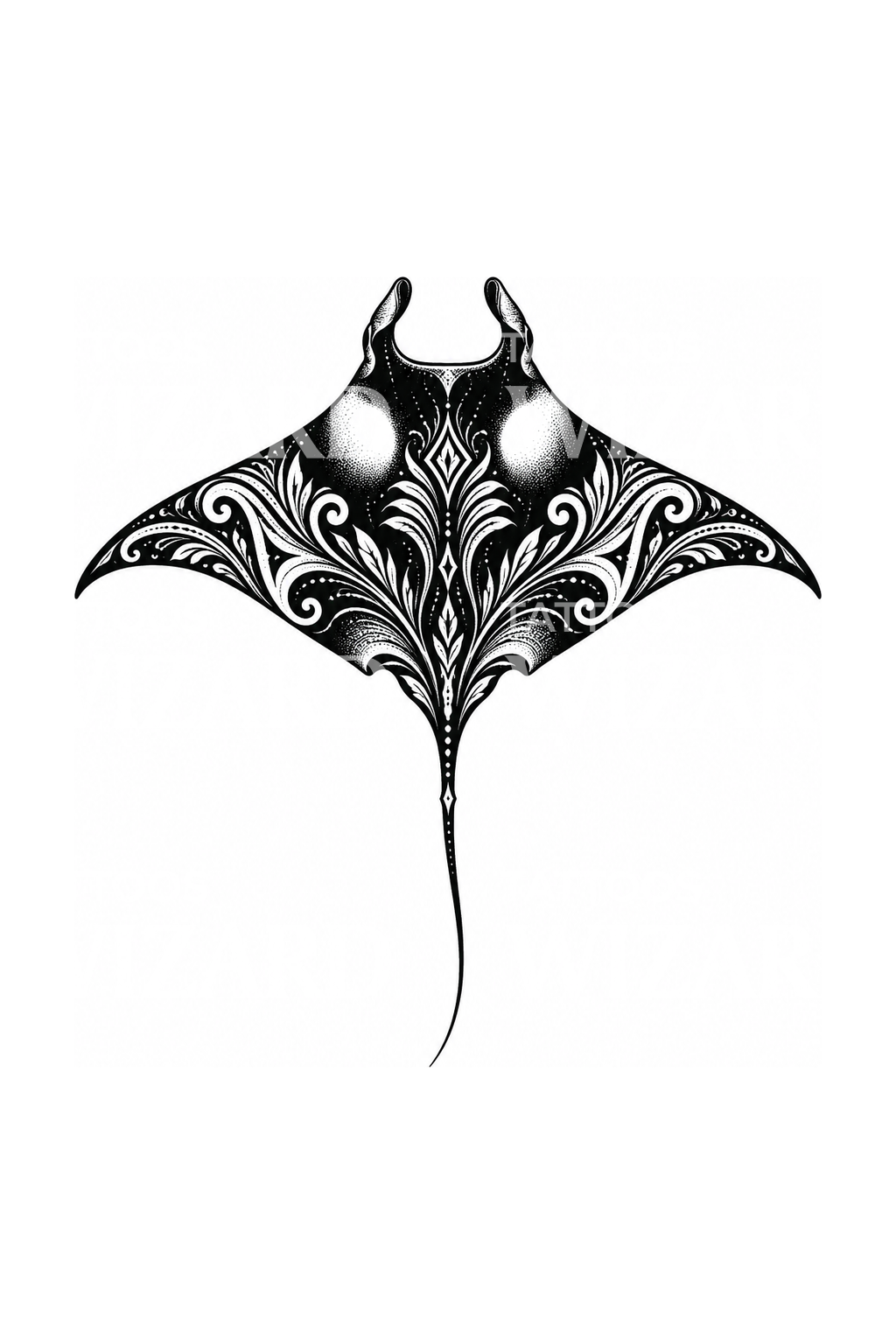 Ornamental Manta Ray Blackwork Tattoo